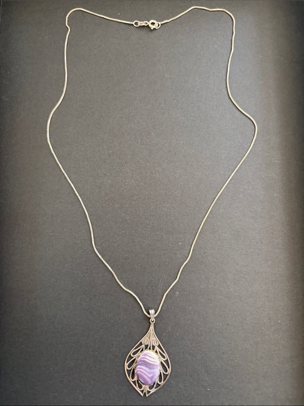 Sterling-Style Silver Necklace with Purple Stone Pendant
